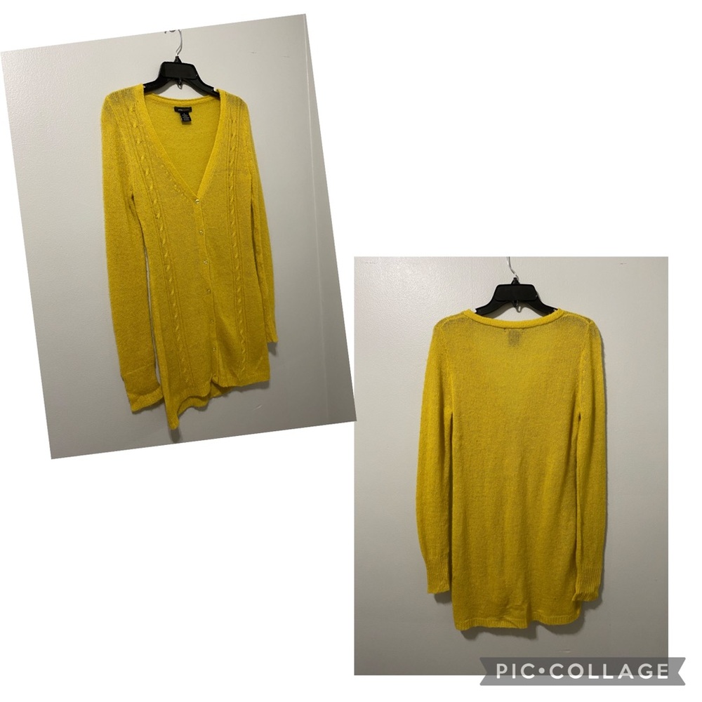 BcbgMaxazria Wool Mohair Blend Mustard Yellow Button Down Cardigan Sweater